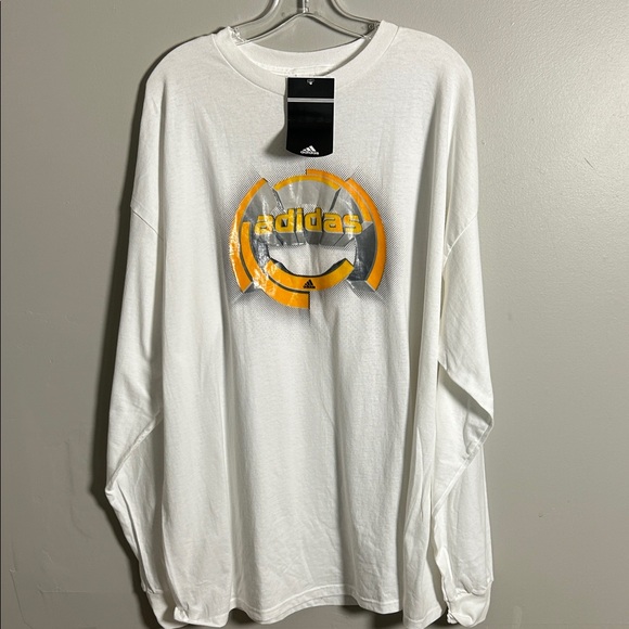 NWT Adidas Three Stripes Y2K Textured 3D Logo Long Sleeve White Shirt Sz XL - Picture 1 of 8